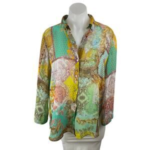 Zara Women's Multicolor Paisley Collared Long Sleeve Button Down Shirt Top Sz XS